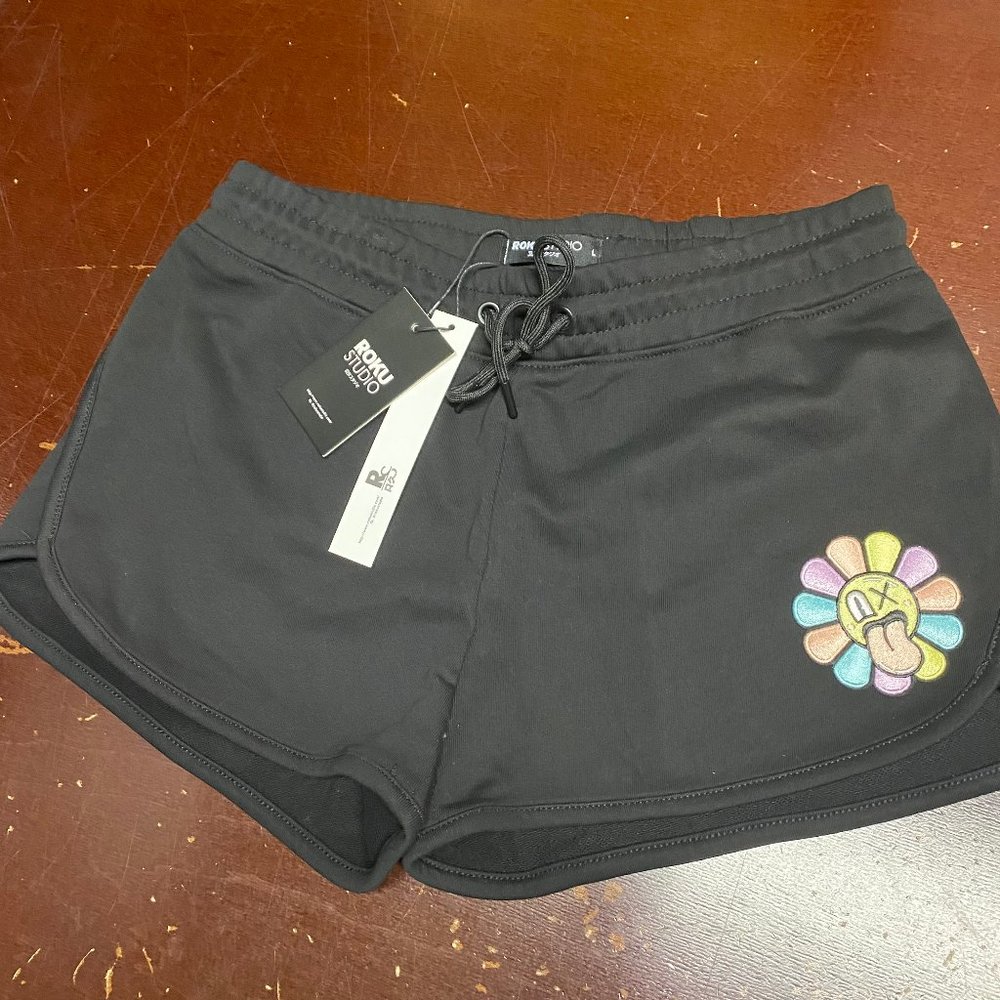 Rokustudio Womens Black Classic Pull On Athletic Activewear Shorts Size Large